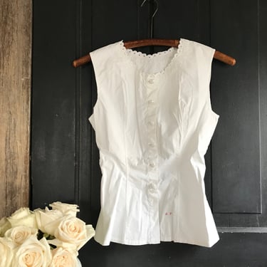 French White Cache Corset, Cotton Camisole, Bodice, Monogram, Summer Blouse, Small 