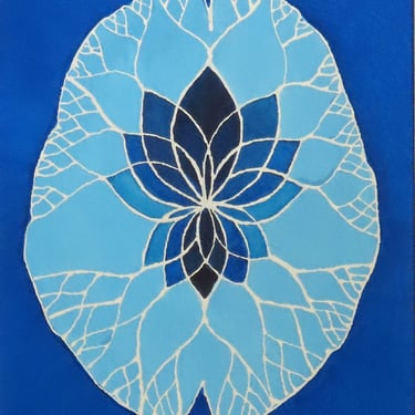 Blue Lotus Brain  -  original watercolor painting - neuroscience art 