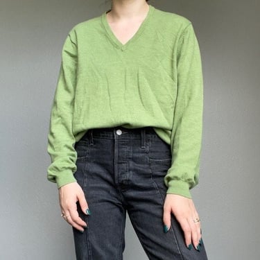 Brooks Brothers Extra Fine Italian Merino Wool V Neck Green Sweater Sz L 