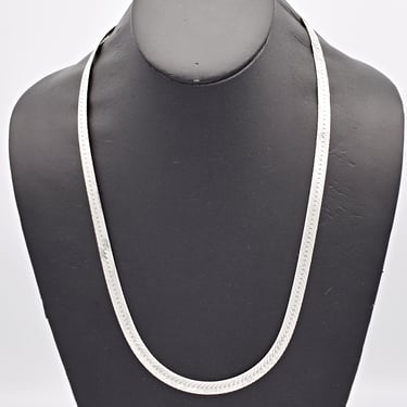 Classic 90's Italy sterling herringbone chain, long heavy SU 925 silver rocker necklace 