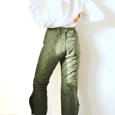 Vintage Military Quilted Liner Pants | Green Quilt Cotton Army High Waist Liner Pants |  Insulated Puffer | S 