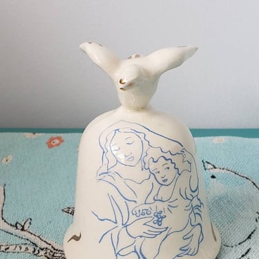 Vintage Ceramic Dove Bell hand painted Mother and baby 