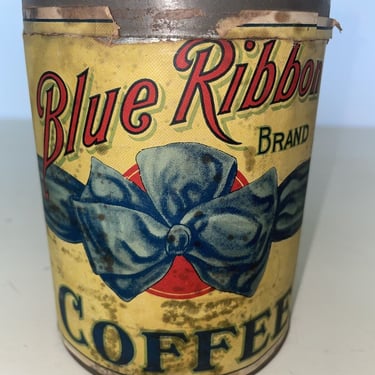 Blue Ribbon Brand Coffee Tin Paper Label Alexander H. Bill Company Boston, Vintage collectible tins, coffee can, vintage kitchen decor 