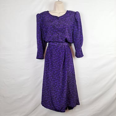 Vintage 80s Purple & Black Dress 