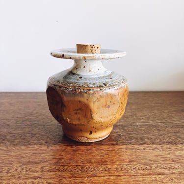 Vintage Stoneware Ceramic Jar with Cork Stopper 