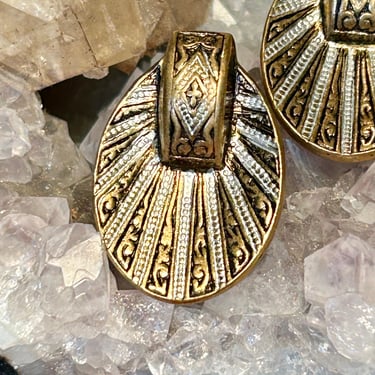 Damascene Earrings Clip On Enamel Design Retro Vintage Jewelry Gift 