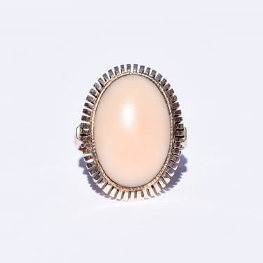 Estate 8K Angel Skin Coral Ring, Pink Cabochon Cocktail Ring, Estate Jewelry, Size 7 US 