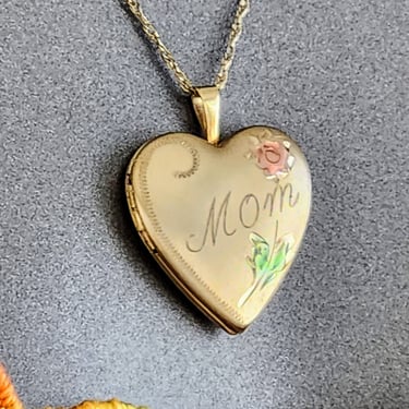 Mom Heart Locket Necklace~1/20 14K Gold Fill Pendant & 19.75" Chain 