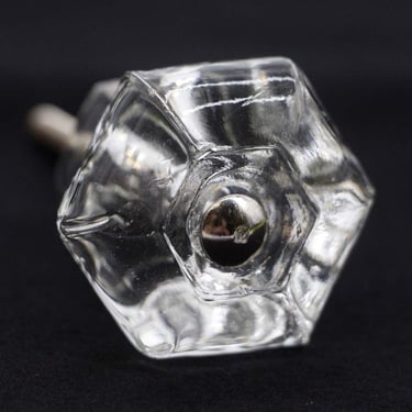 Vintage 1.5 in. Hexagon Clear Glass Drawer Cabinet Knob