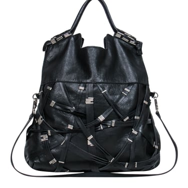 Foley &amp; Corinna - Black Leather Strappy Hobo Bag w/ Silver-Toned Hardware