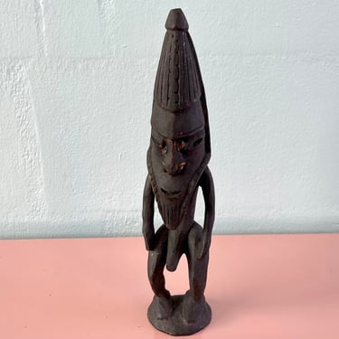 Vintage 1970s Mid Century Papua New Guinea Carved Wood Blackwater Figure 