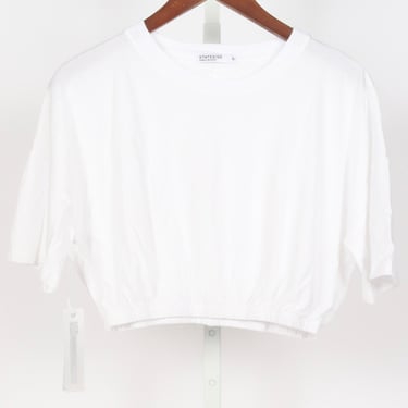 Cloud Jersey Cropped Elastic Hem Top - White