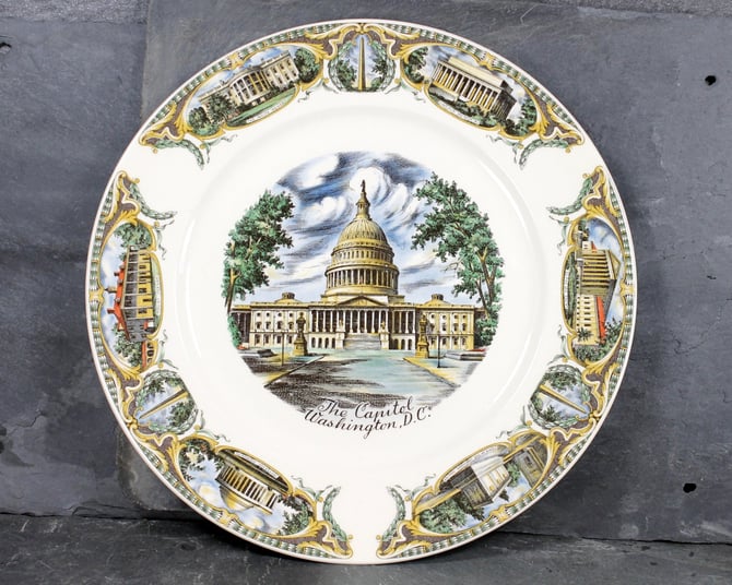 Washington DC Souvenir Vintage Plate - 1940s/1950s Souvenir Travel Plate - Vintage Tourist Plate - US Capitol | Free Shipping 