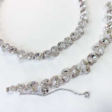 Eisenberg | 1950s Gorgeous Rhinestone Necklace & Bracelet Set | 50s Rhinestone Bracelet Set  Eisenberg 