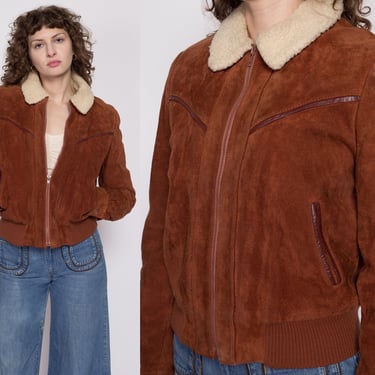 70s Schott Hooded Suede Bomber Jacket - Size 46, Large to 
