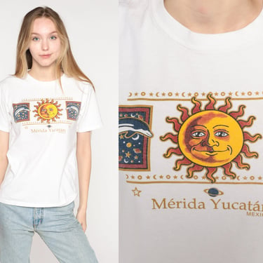 Y2K Merida Yucatan T Shirt Sun Mexico Tshirt Celestial Dolphin Shirt Graphic T Shirt Vintage 00s Shirt Small Medium 