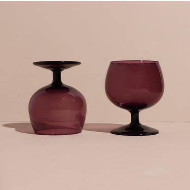 Purple Cocktail Glasses, Vintage Short Stem Glasses, Fish Bowl Glasses 