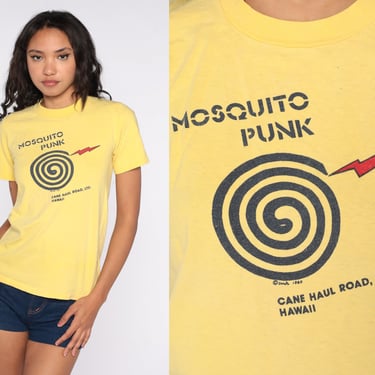 Cane Haul Road Hawaii Shirt -- Mosquito Punk TShirt 80s Single Stitch Vintage T Shirt Graphic Travel Tee Retro Yellow Extra Small xs s 