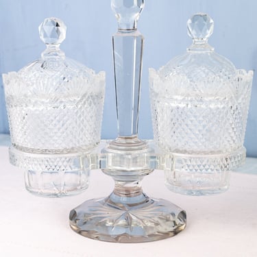 Antique Cut Crystal Jam Pots with Stand