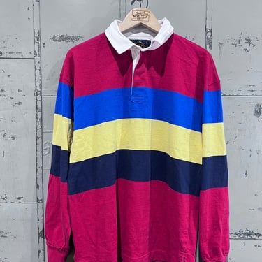 Vintage 90s weekender Striped Pattern Rugby Style Sportswear Casual  Fashion multicolor  Collar Long Sleeve Shirt small Mens 