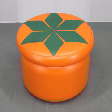 1970s Leather Pouf or Stool, Italy 