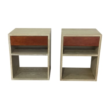 Lucca Studio Pair of Alton Oak and Vintage Leather Drawer Night Stands