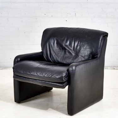 Post Modern Black Leather Lounge Chair, 1980