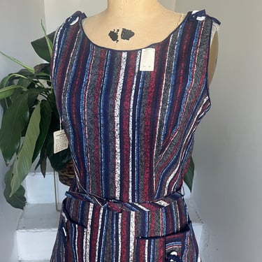Unworn 1950s Dark Striped Dress Great Details 36 Bust Vintage 