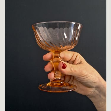 Set of 6 Pink Champagne Coupes Vintage Rosaline Pink Swirl Glassware France 