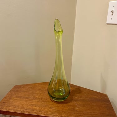 Vintage Mid-Century Modern (MCM) swung glass bud vase Green 15” Tall - Free Shipping 