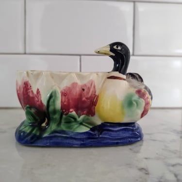 Vintage Small Ceramic Duck Indoor Planter Made in Japan 