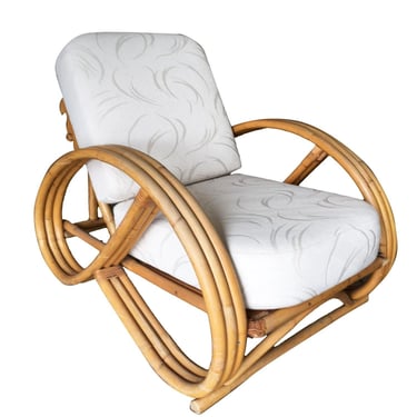 Restored 3-Strand 3/4 Round Pretzel Rattan Lounge Chair w/ Adjustable Back 