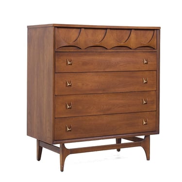 Broyhill Brasilia Mid Century Walnut and Brass Highboy Dresser - mcm 