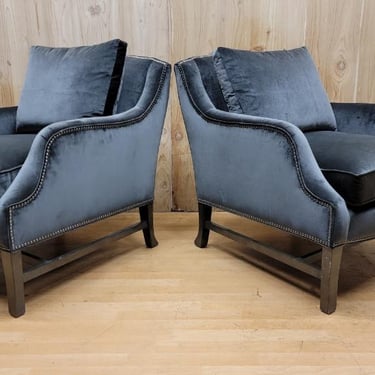 Vintage Modern Club Chairs by Thomas O’Brien for Century Furniture in Gun Metal Grey Velvet - Pair