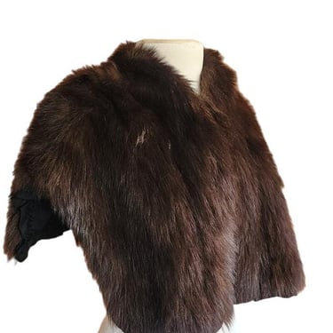 40s Beaver Fur Shrug Wrap Dark Brown 