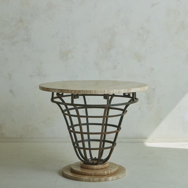 Travertine Dining or Entry Table with Iron Atrium Base, Germany 20th Century