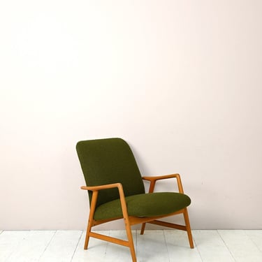 MidCentury Alf Svensson Upholstered Armchair - Original Danish Scandinavian Design, Vintage 1960s, Green Bouclé Fabric 