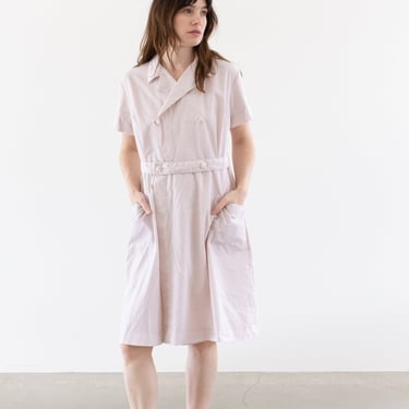Vintage Light Pink Short Sleeve Wrap Dress Smock | Overdye Cotton Poly Crossover 60s Smock | S M | 