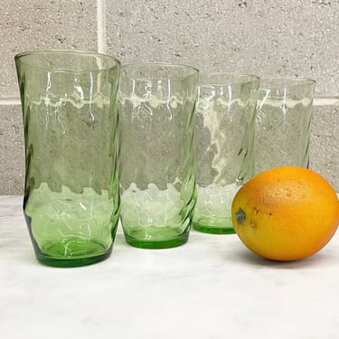 Vintage Drinking Glasses Retro 1960s Libbey Glassware + Mid Century Modern + Green + Twist + Apollo + Set of 4 + Tumblers + Kitchen Decor 
