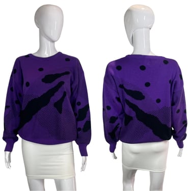 1980's Purple and Black Ski Sweater Size M/L