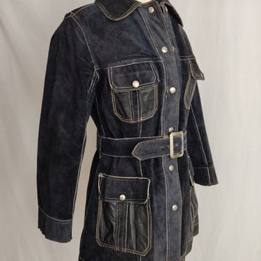 Vintage 70s REVERSIBLE Leather/Suede Jacket with Pockets // Belted Coat 