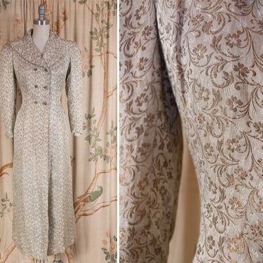 1930s Coat - Luxury Vintage 30s Metallic Lamé Brocade Full Length Long Opera Evening Gown Wedding Bridal 