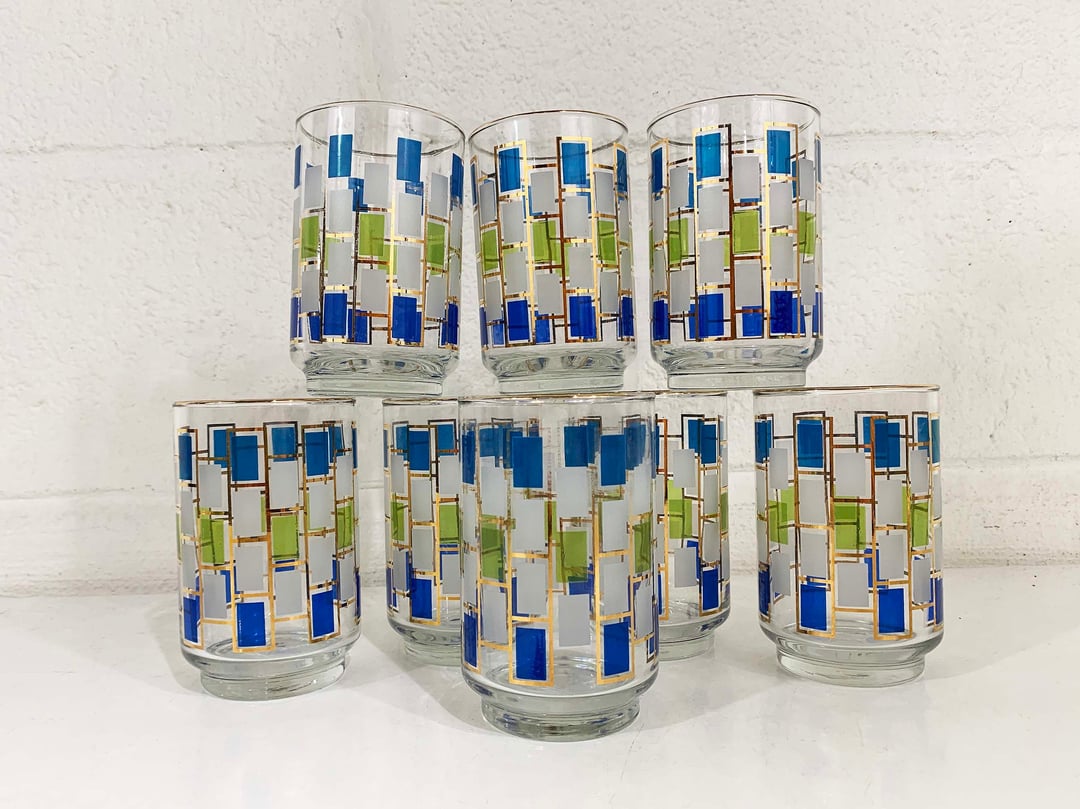 Mid Century Barware Pastel Tom Collins Glasses Set of 4 