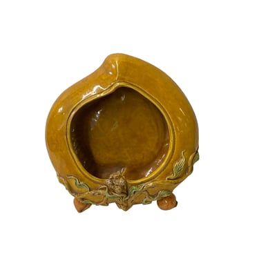 Handmade Chinese Ceramic Distressed Yellow Peach Shape Bowl ws2077E 