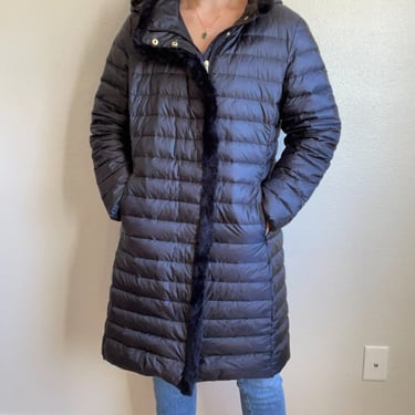 Cole Haan Womens Black Goose Down Hooded Puffer Long Coat jacket XL 