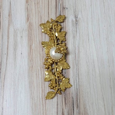 Vintage Dominique Aurientis Pin in Goldtone with Pearl - Art Nouveau French Costume Jewelry 