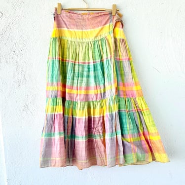 Vintage 90s Southwestern Rainbow Striped Wrap Skirt Contempo Casuals Bright Maxi Skirt 