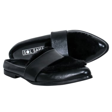 Sol Sana - Black Leather Mules w/ Faux Fur Toe Shoes Sz 8