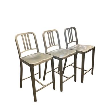 Set of 3 Emeco Aluminum Navy Bar Stools