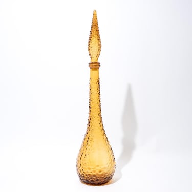 Mid Century Genie Bottle Decanter, Amber, With Flame Stopper 